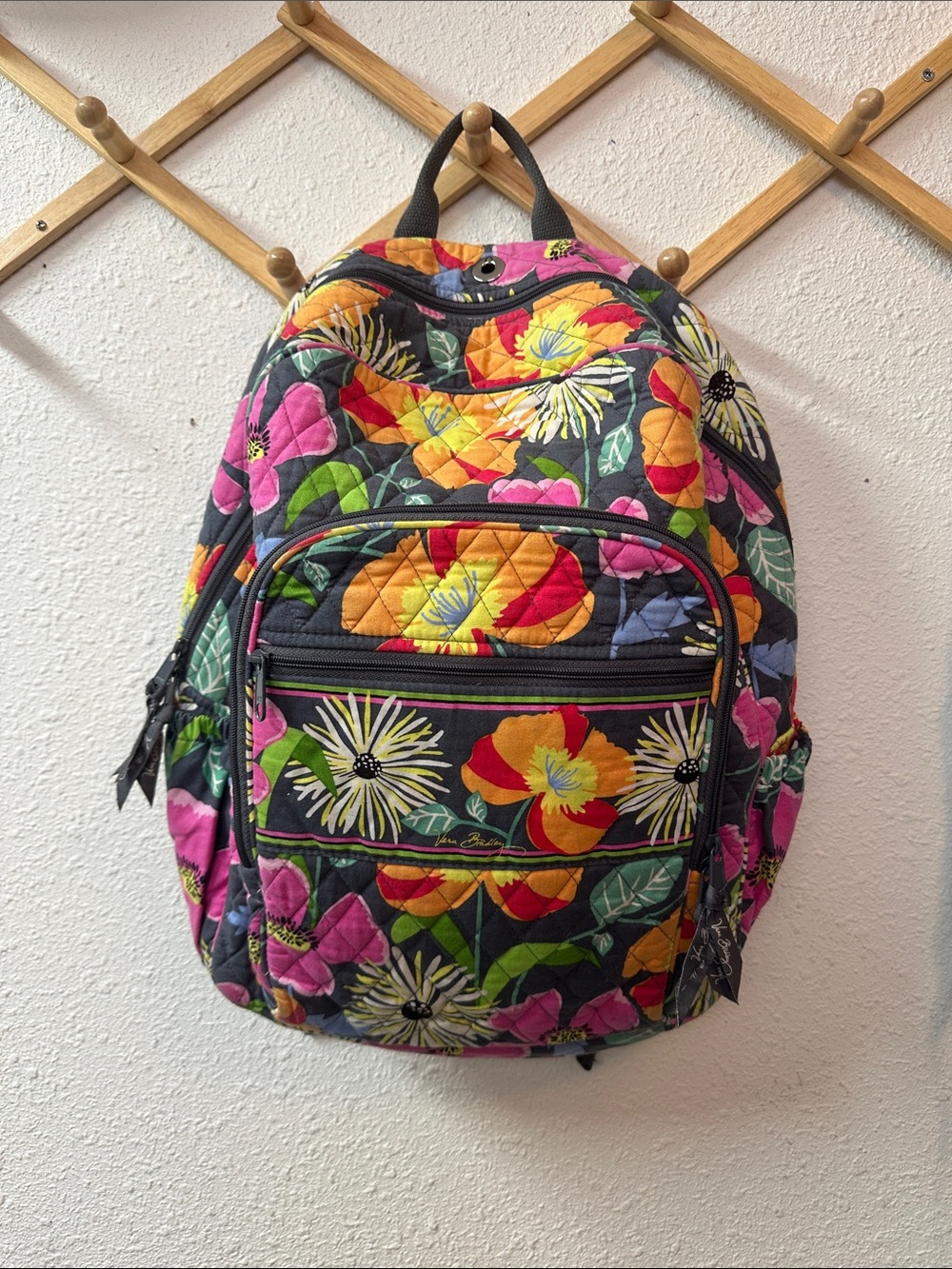 Vera Bradley Black Multi Floral Quilted Backpack with “Jazzy blooms”